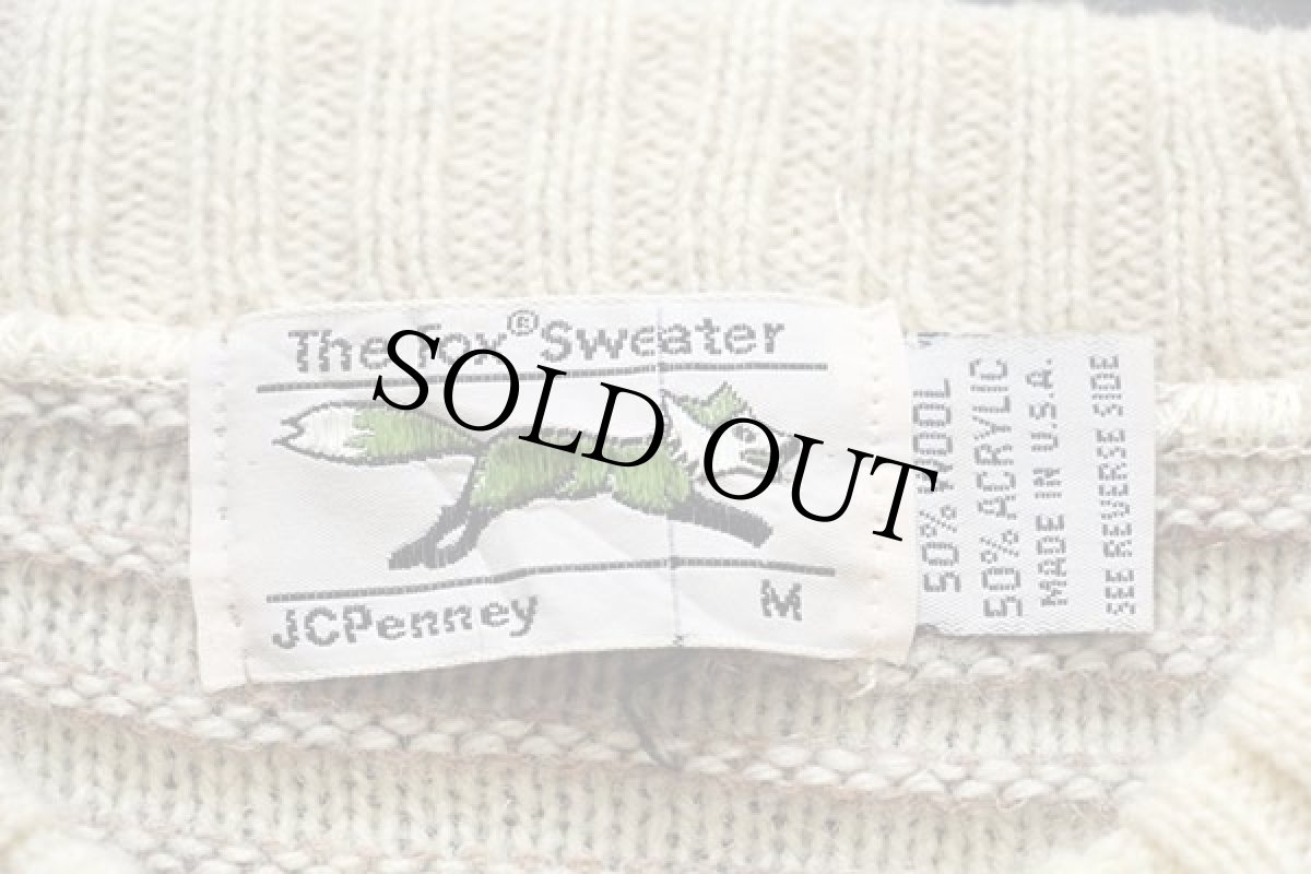 画像4: 80s USA製 JCPenney The Fox 針抜き ボーダー ウール×アクリルニット セーター ナチュラル M (4)