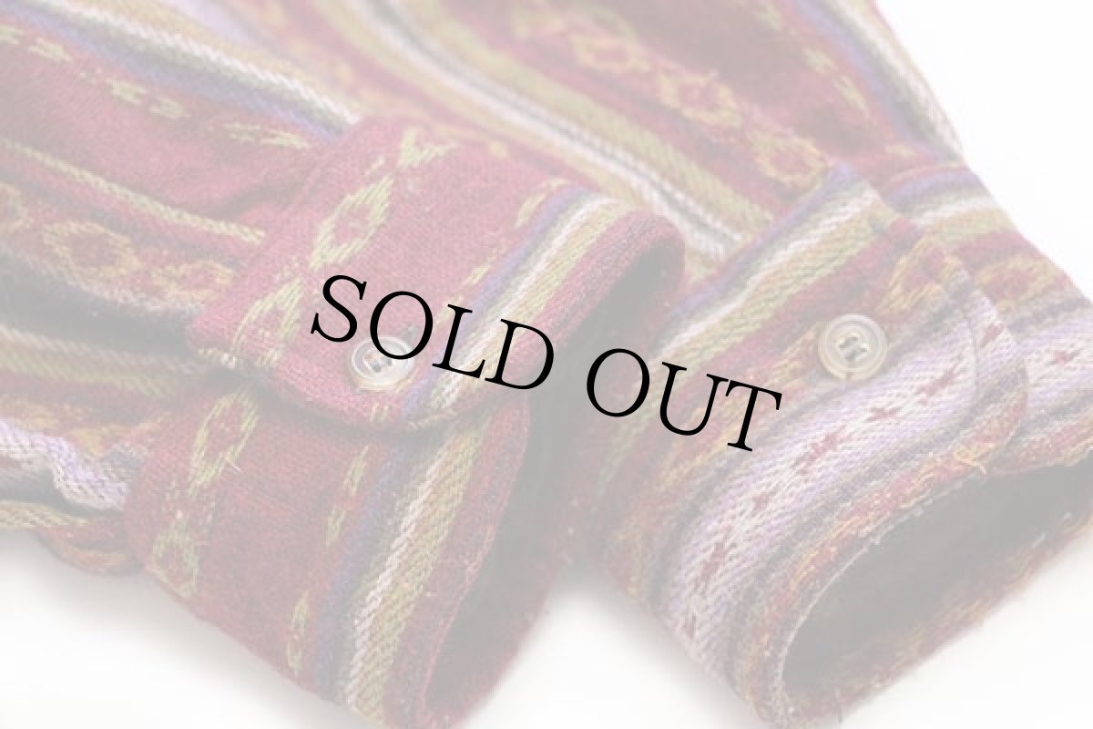 画像6: イタリア製 AZZURRA フォークロア ラグ柄 ウール混 シャツ L (6)