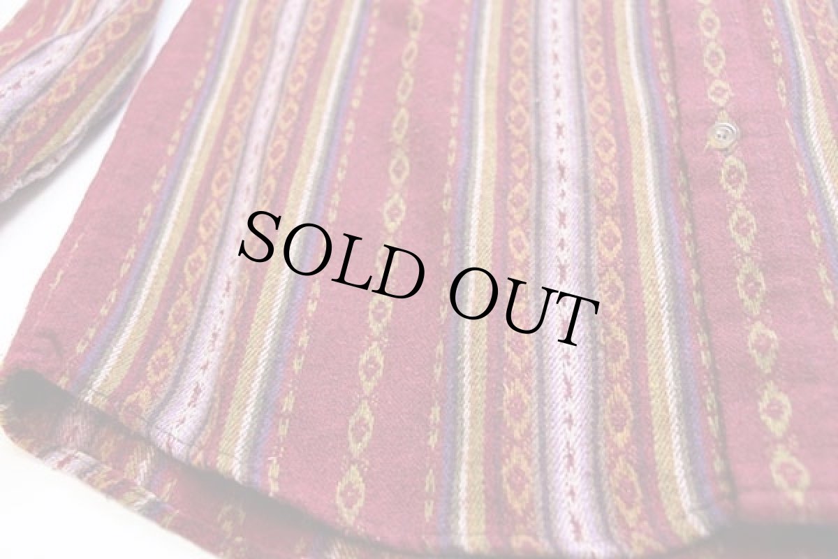 画像5: イタリア製 AZZURRA フォークロア ラグ柄 ウール混 シャツ L (5)