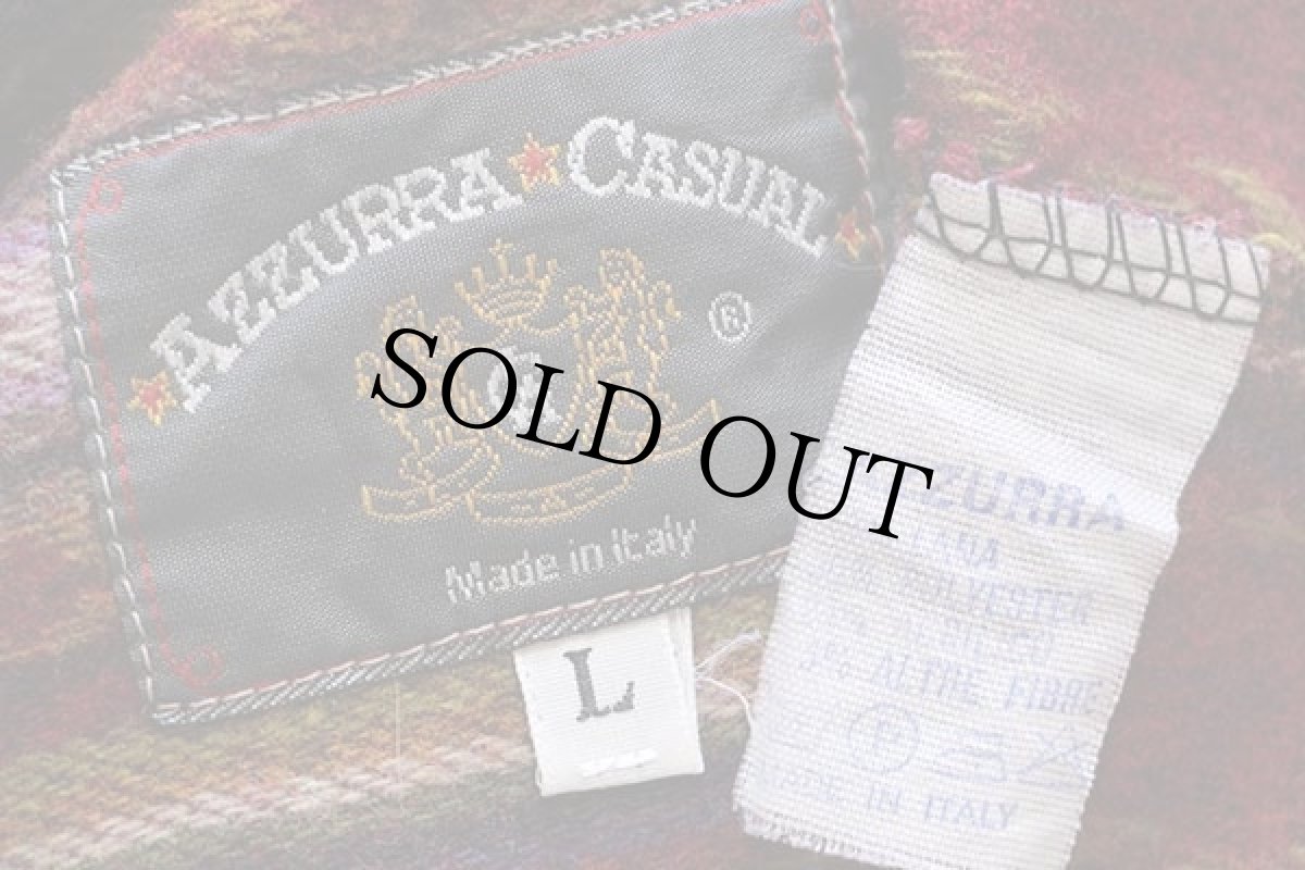 画像4: イタリア製 AZZURRA フォークロア ラグ柄 ウール混 シャツ L (4)