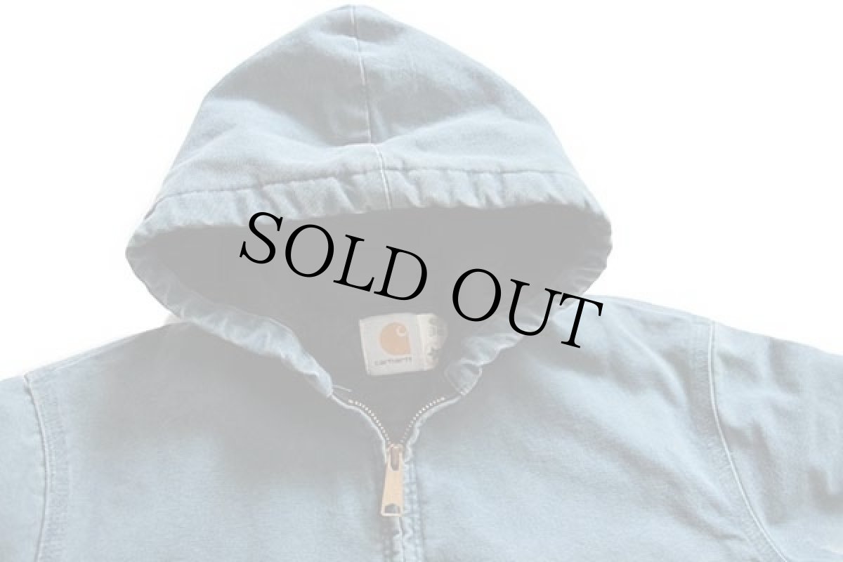 画像3: 80s USA製 carharttカーハート キルティングライナー ダック地 アクティブジャケット パーカー 青緑 ボーイズL (3)