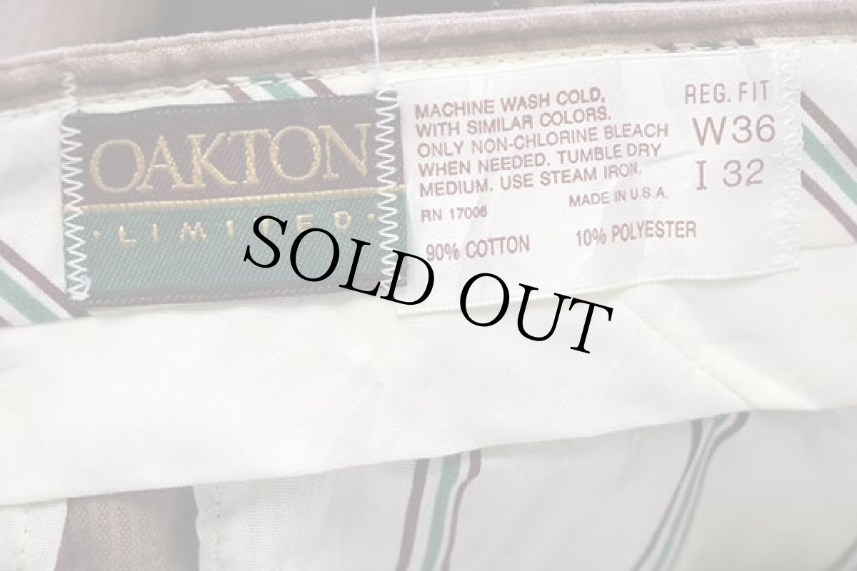 画像6: 90s USA製 OAKTON ツータック 太畝 コーデュロイパンツ 茶 w36 (6)