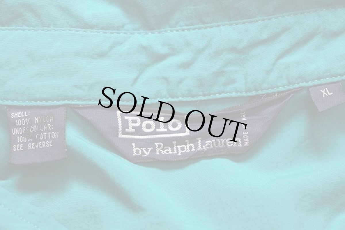 画像4: 90s ポロ ラルフローレン ワンポイント チンスト付き ナイロンジャケット エメラルドグリーン XL (4)