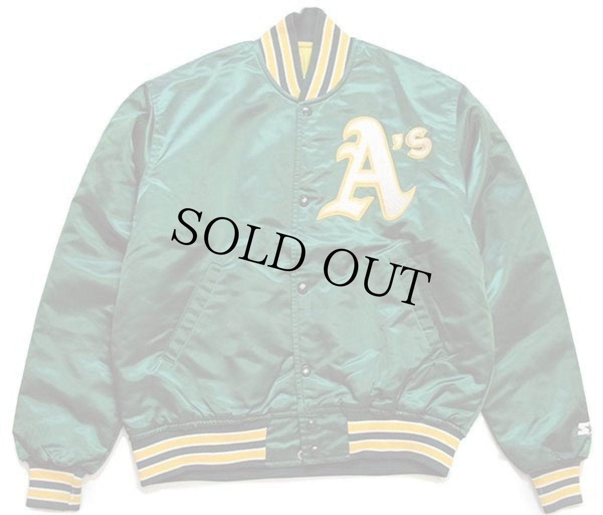 画像1: 90s USA製 STARTERスターター MLB Oakland Athletics キルティングライナー ナイロンスタジャン 緑 M (1)