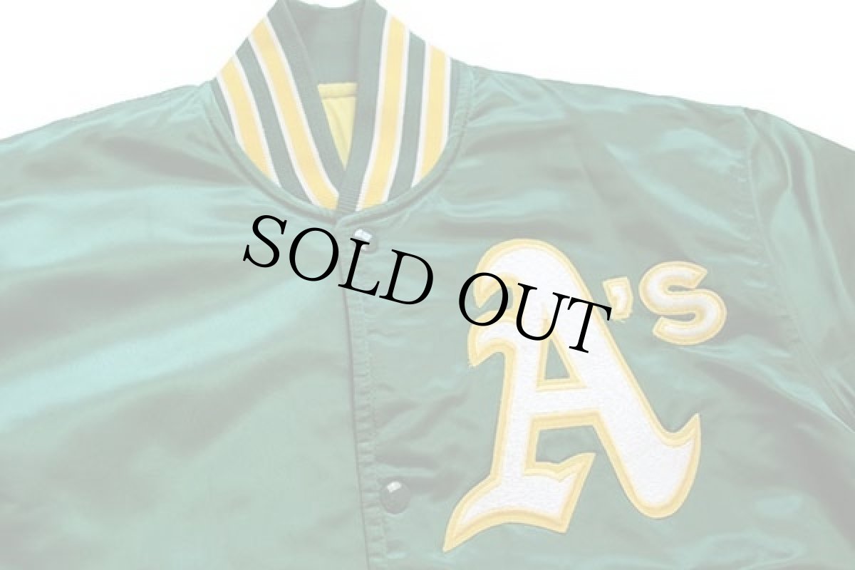 画像3: 90s USA製 STARTERスターター MLB Oakland Athletics キルティングライナー ナイロンスタジャン 緑 M (3)