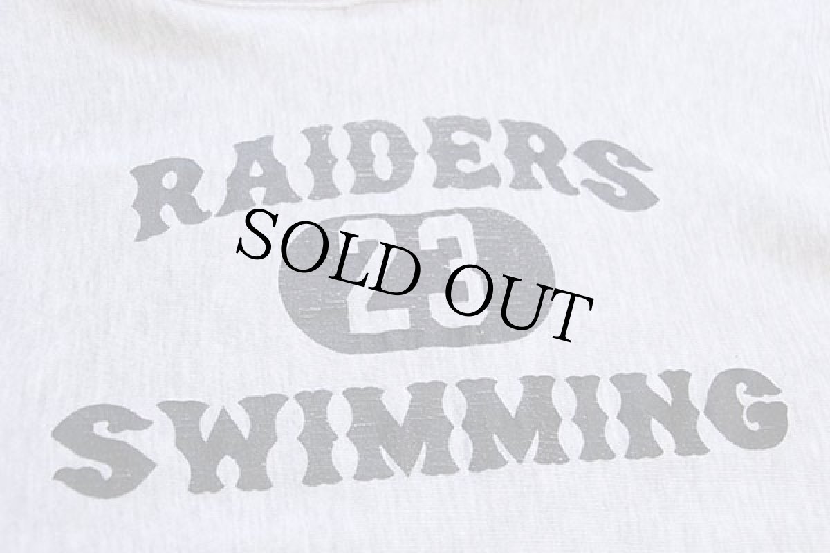画像5: 80s USA製 Championチャンピオン RAIDERS 23 SWIMMING 三段中抜き ひび割れプリント リバースウィーブ スウェットパーカー 杢グレー M (5)
