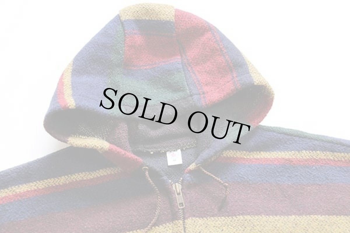 画像3: 80s USA製 UNKNOWN ランダムボーダー ウール ラグパーカー M (3)