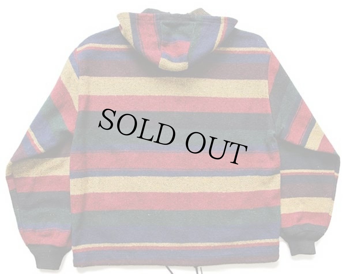 画像2: 80s USA製 UNKNOWN ランダムボーダー ウール ラグパーカー M (2)