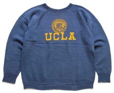 画像1: 60s Collegiate Pacific UCLA フロッキープリント コットン スウェット 紺 M (1)