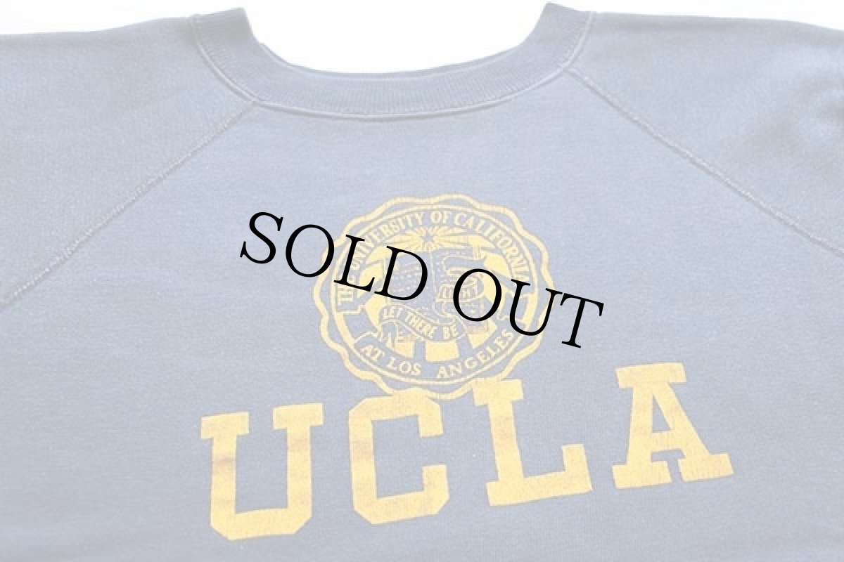 画像3: 60s Collegiate Pacific UCLA フロッキープリント コットン スウェット 紺 M (3)