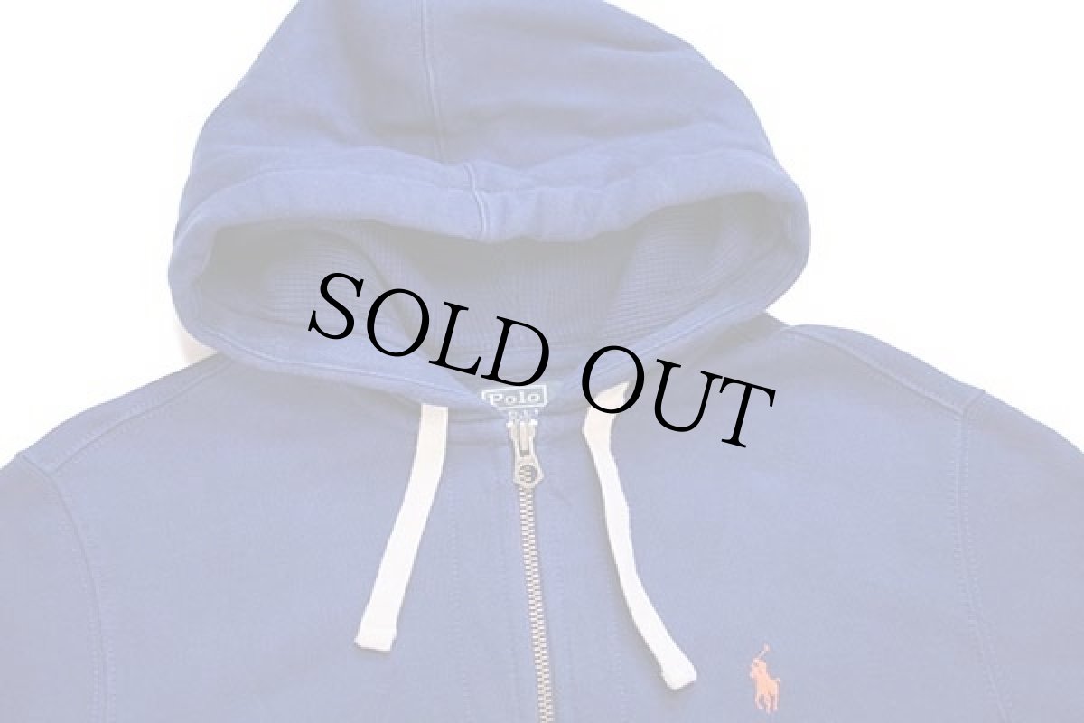 画像3: ポロ ラルフローレン ワンポイント フード裏サーマル スウェット ジップパーカー 青 M (3)