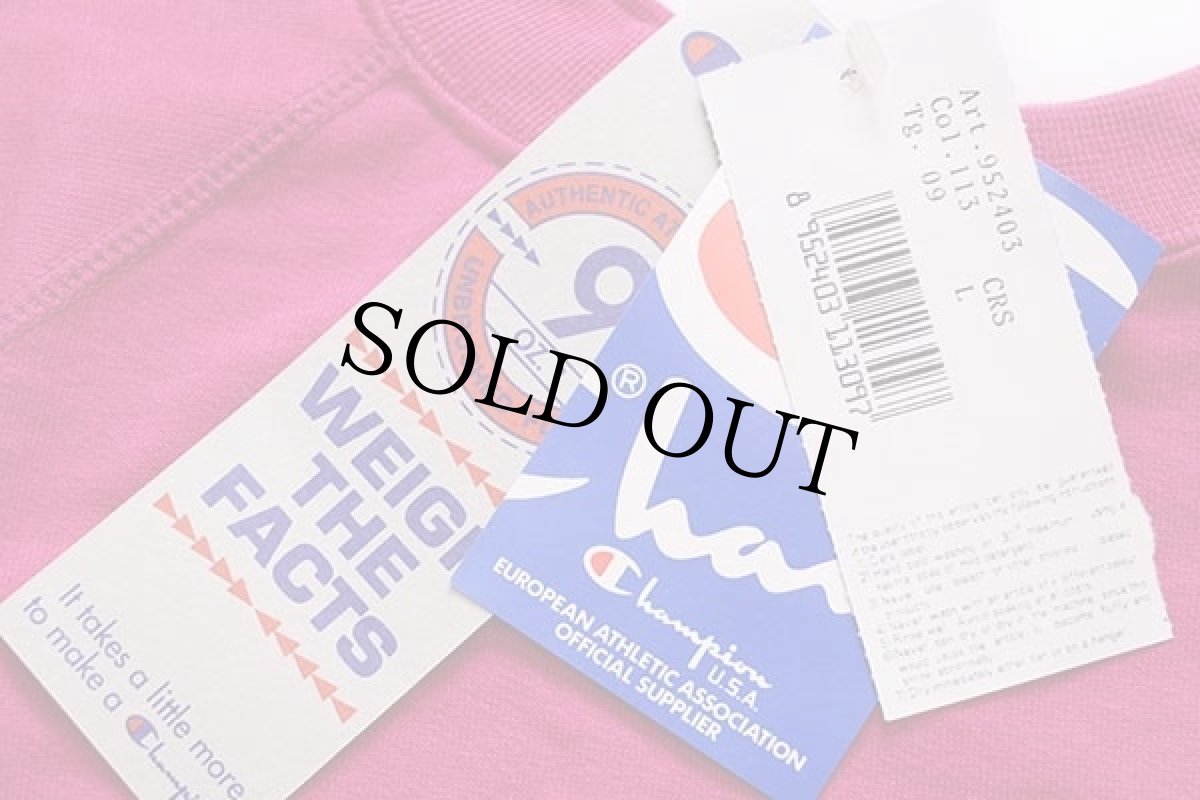 画像6: デッドストック★80s イタリア製 Championチャンピオン スクリプト ビッグロゴ 前V スウェット ピンク L (6)