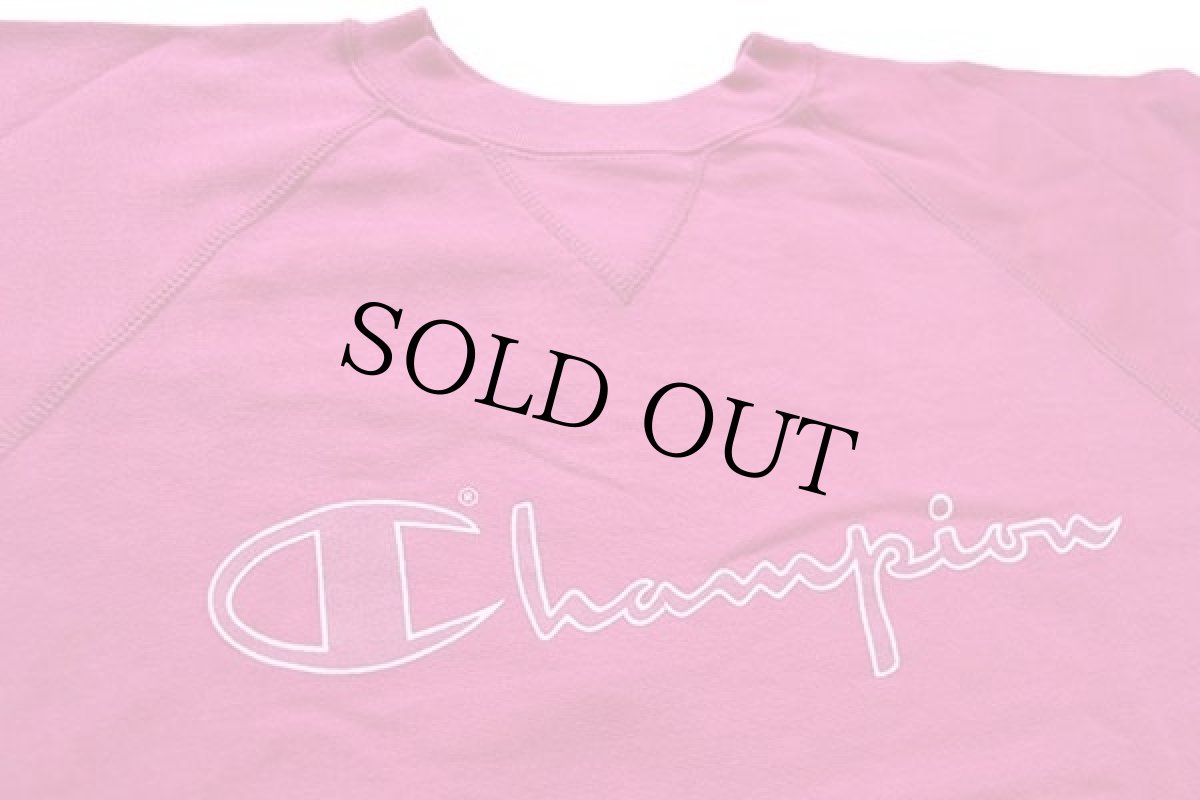 画像3: デッドストック★80s イタリア製 Championチャンピオン スクリプト ビッグロゴ 前V スウェット ピンク L (3)