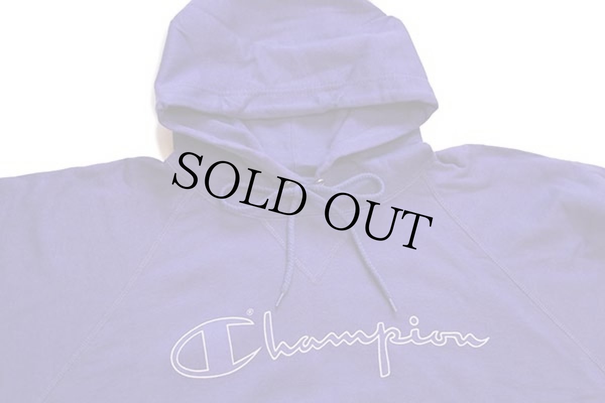 画像3: デッドストック★80s イタリア製 Championチャンピオン スクリプト ビッグロゴ 前V スウェットパーカー 青紫 L (3)