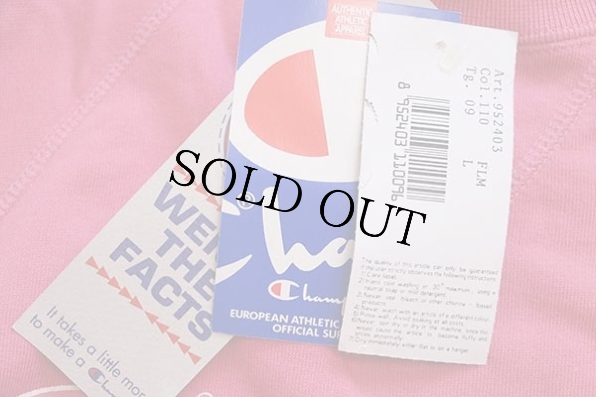 画像6: デッドストック★80s イタリア製 Championチャンピオン スクリプト ビッグロゴ 前V スウェット ピンク L (6)