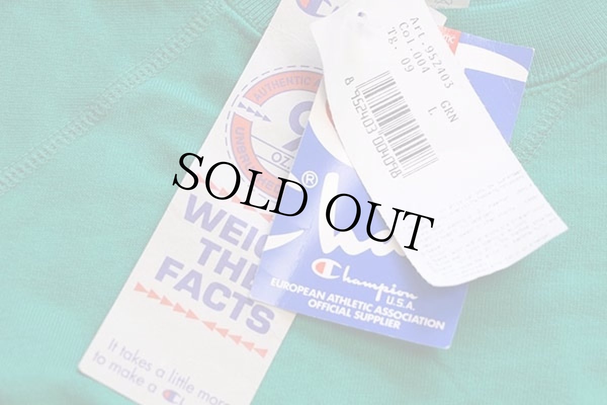 画像6: デッドストック★80s イタリア製 Championチャンピオン スクリプト ビッグロゴ 前V スウェット 緑 L (6)