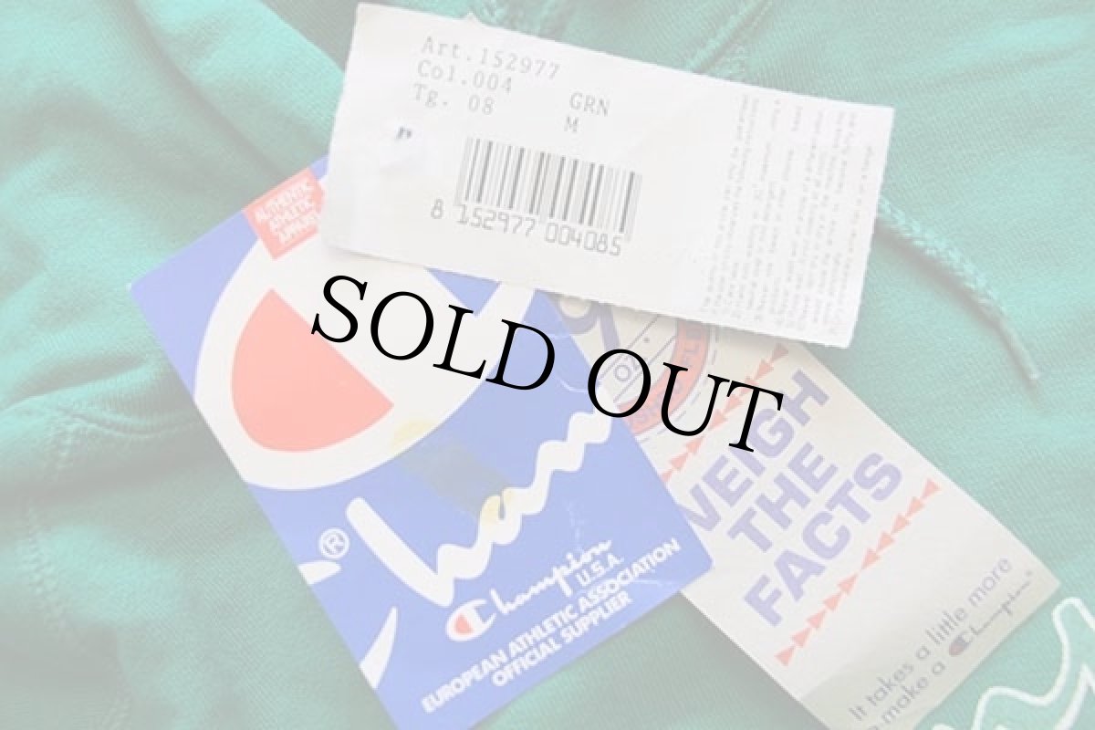 画像5: デッドストック★80s イタリア製 Championチャンピオン スクリプト ビッグロゴ 前V スウェットパーカー 緑 M (5)