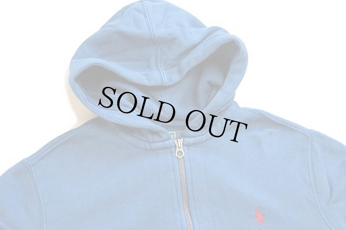 画像3: ポロ ラルフローレン ワンポイント フード裏サーマル スウェット ジップパーカー 薄青 M (3)