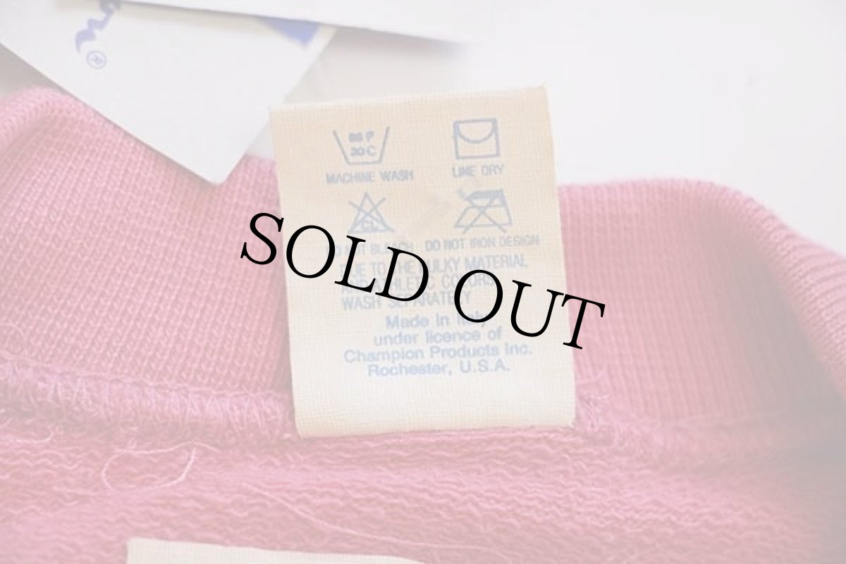 画像5: デッドストック★80s イタリア製 Championチャンピオン スクリプト ビッグロゴ 前V スウェット ピンク L (5)