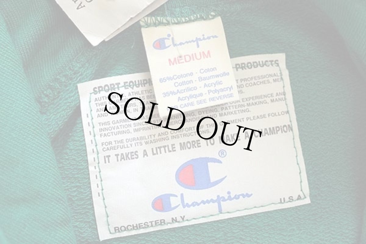 画像4: デッドストック★80s イタリア製 Championチャンピオン スクリプト ビッグロゴ 前V スウェットパーカー 緑 M (4)