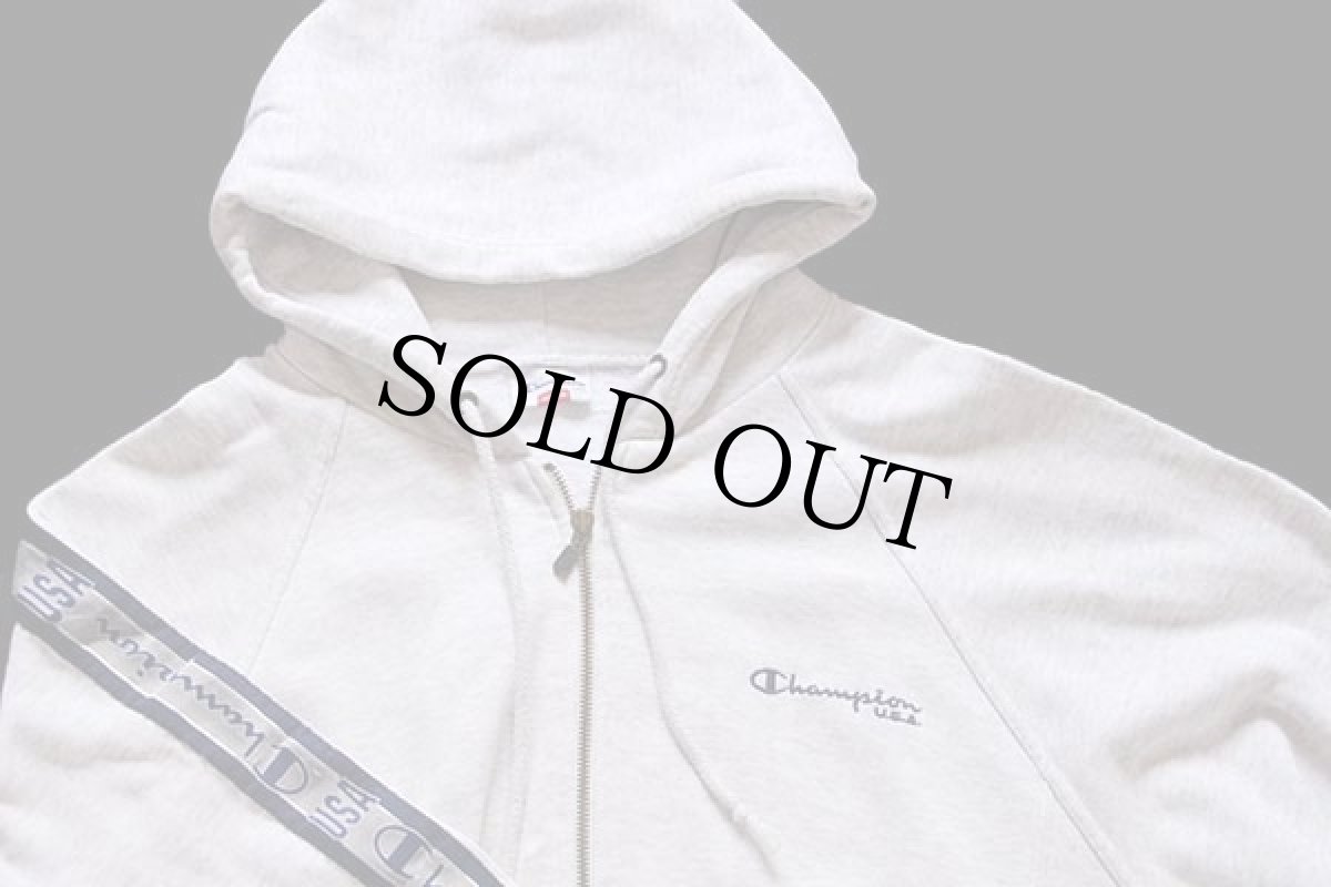 画像3: 90s Championチャンピオン スクリプト ロゴ刺繍&テープ スウェット ジップパーカー 杢ライトグレー M (3)