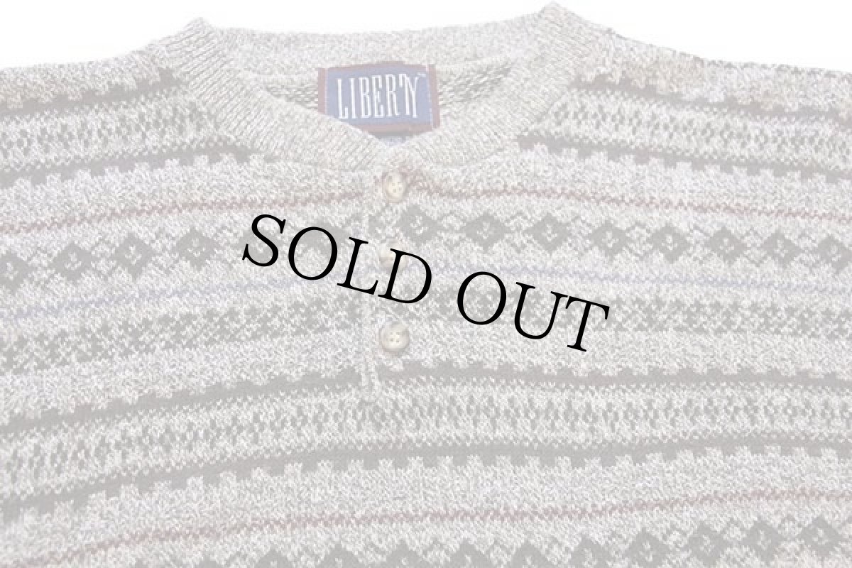 画像3: 90s USA製 LIBERTY ヘンリーネック コットン×アクリルニット セーター L (3)