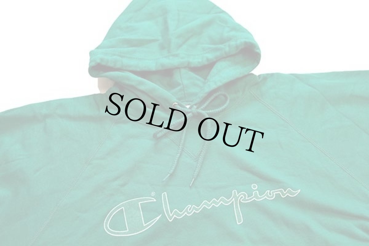 画像3: デッドストック★80s イタリア製 Championチャンピオン スクリプト ビッグロゴ 前V スウェットパーカー 緑 M (3)