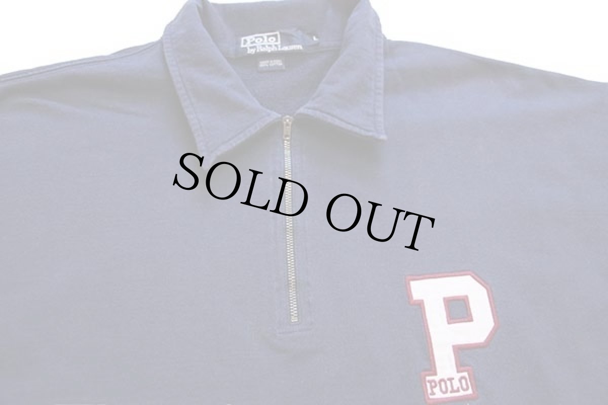 画像3: 90s ポロ ラルフローレン P ハーフジップ コットン スウェット 紺 L (3)