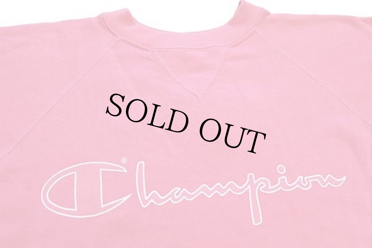 画像3: デッドストック★80s イタリア製 Championチャンピオン スクリプト ビッグロゴ 前V スウェット ピンク L (3)