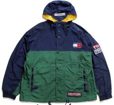 画像1: 90s TOMMY HILFIGERトミーヒルフィガー SAILING GEAR セーリング ロゴ パッチ付き マルチカラー 切り替え ナイロンパーカー (1)