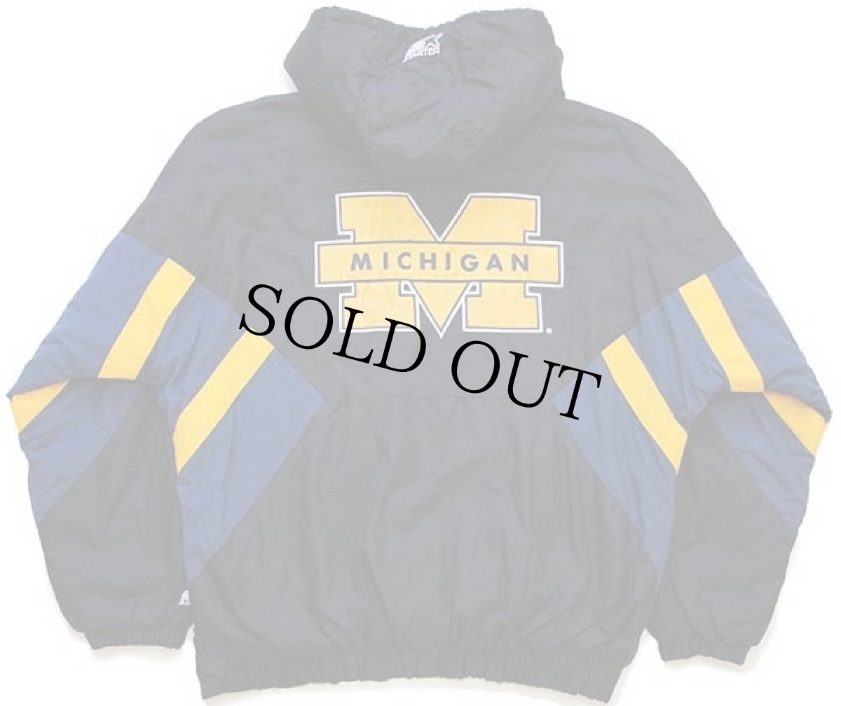 画像2: 90s STARTERスターター MICHIGAN 刺繍 プルオーバー 中綿入り ナイロンパーカー 黒 L (2)