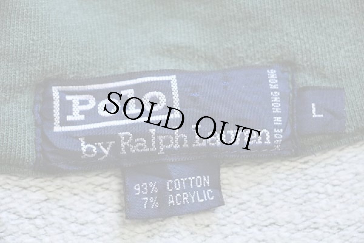 画像4: 90s ポロ ラルフローレン 太ボーダー モックネック ハーフジップ スウェット 緑×グレー L (4)