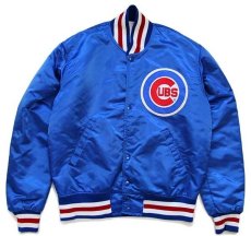 画像1: 90s USA製 STARTERスターター MLB CHICAGO CUBS キルティングライナー ナイロンスタジャン 青 S (1)