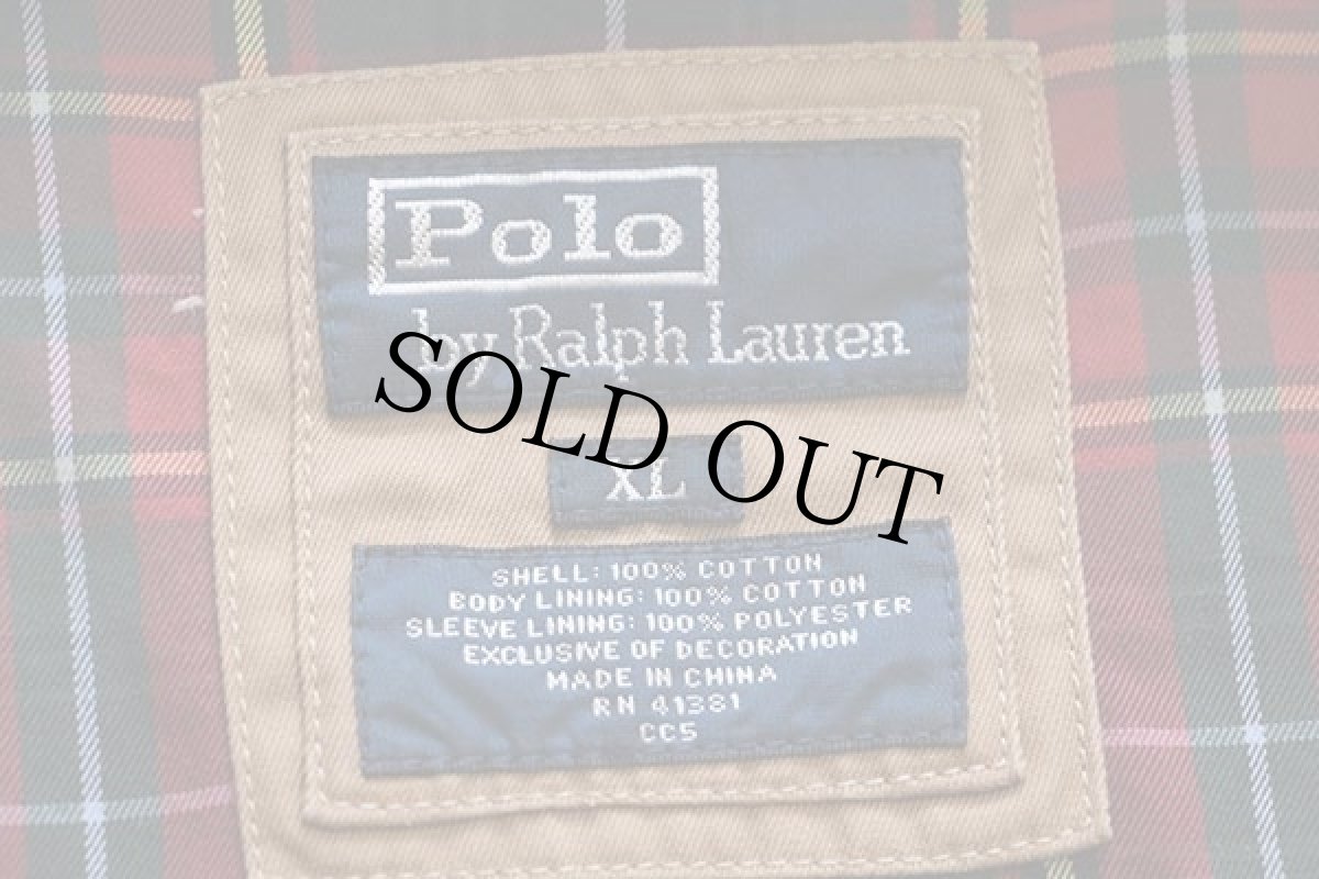 画像4: ポロ ラルフローレン ワンポイント チンスト付き タータンチェックライナー コットンジャケット 茶 XL (4)