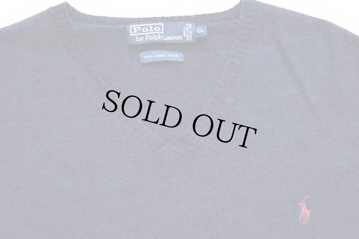 画像3: ポロ ラルフローレン ワンポイント Vネック ラムウールニット セーター 紺 XL (3)