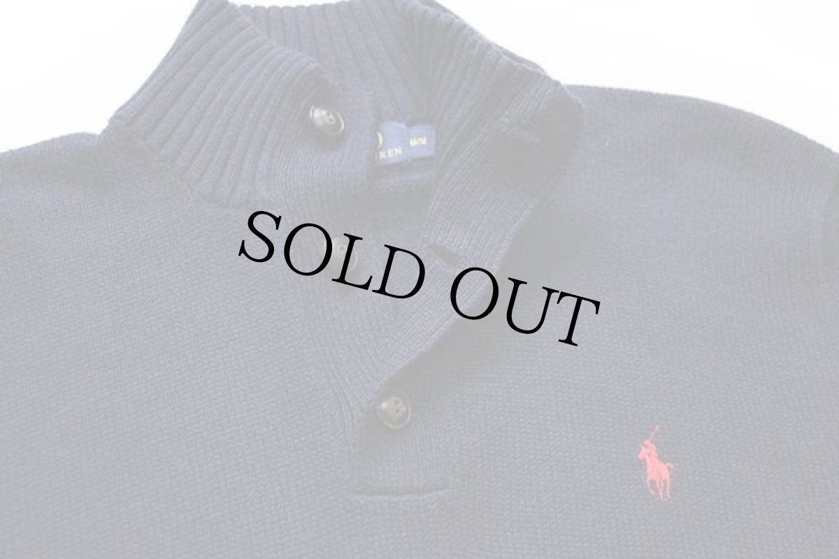 画像3: ポロ ラルフローレン ワンポイント ハイネック コットンニット セーター 紺 M (3)