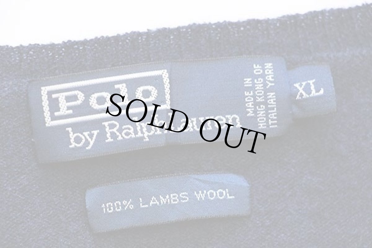 画像4: ポロ ラルフローレン ワンポイント Vネック ラムウールニット セーター 紺 XL (4)