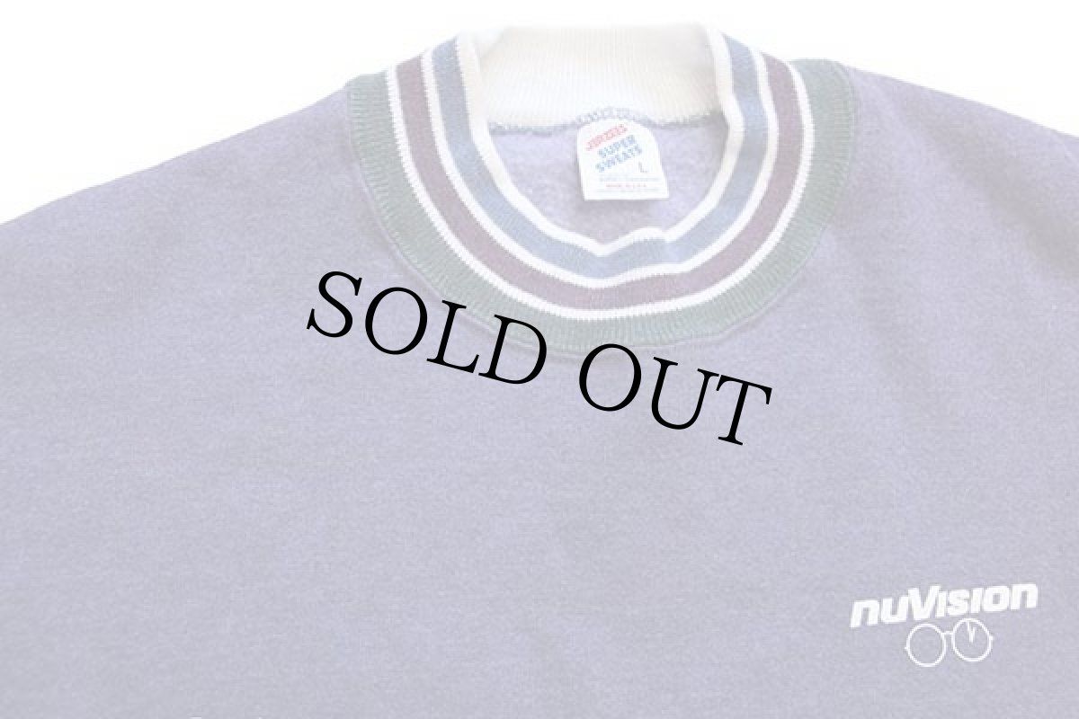 画像3: 90s USA製 nuvision リブライン スウェット ナス紺 フェード L (3)