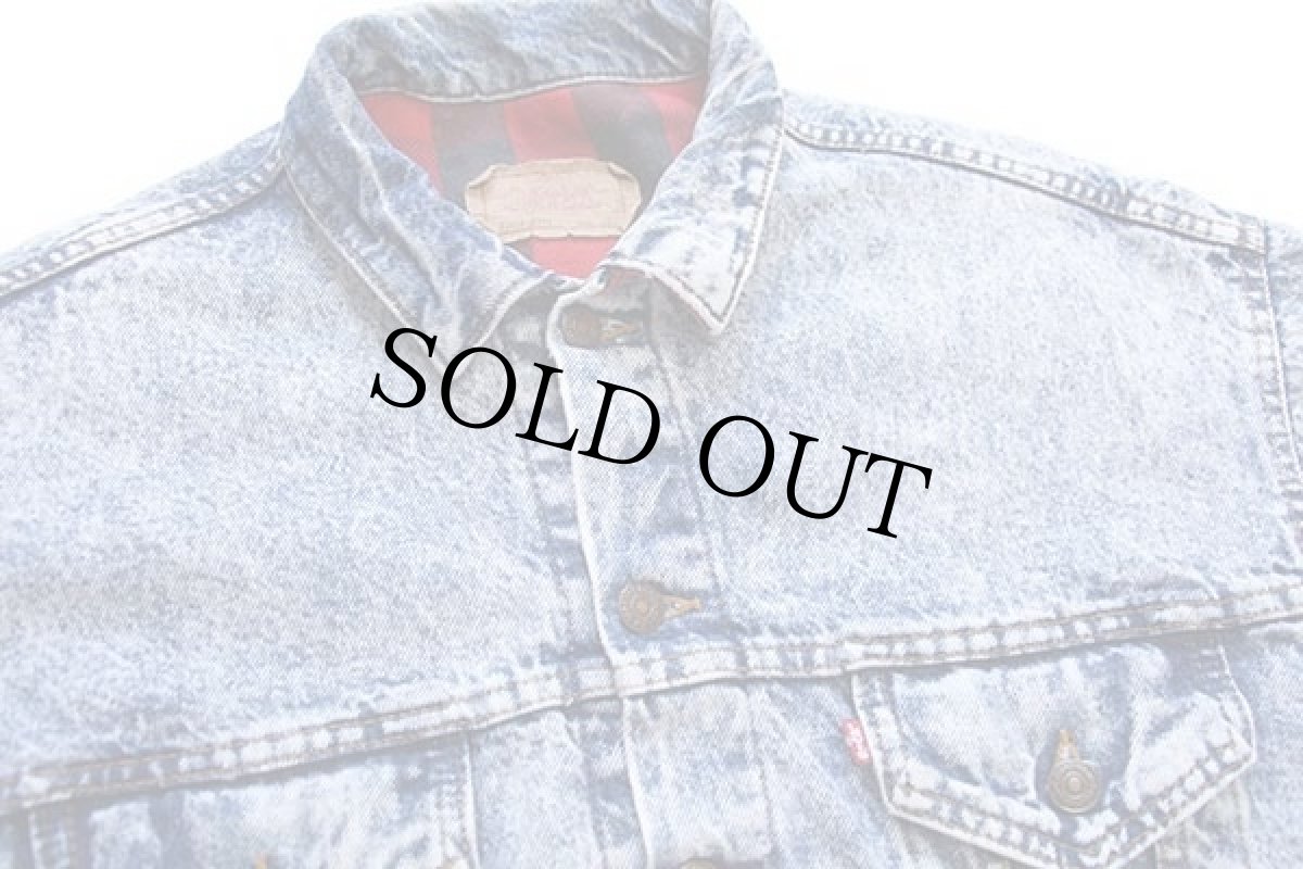画像3: 80s USA製 Levi'sリーバイス 70417 バッファローチェック ネルライナー ケミカルウォッシュ デニムジャケット 4ポケット L★アシッド (3)