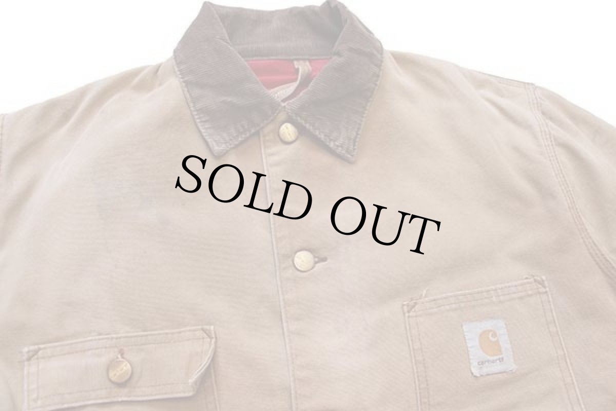 画像3: 80s carharttカーハート キルティングライナー ダック地 チョアコート カバーオール ボロ 茶 (3)