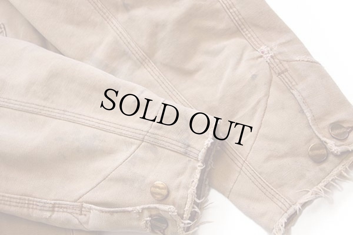 画像7: 80s carharttカーハート キルティングライナー ダック地 チョアコート カバーオール ボロ 茶 (7)