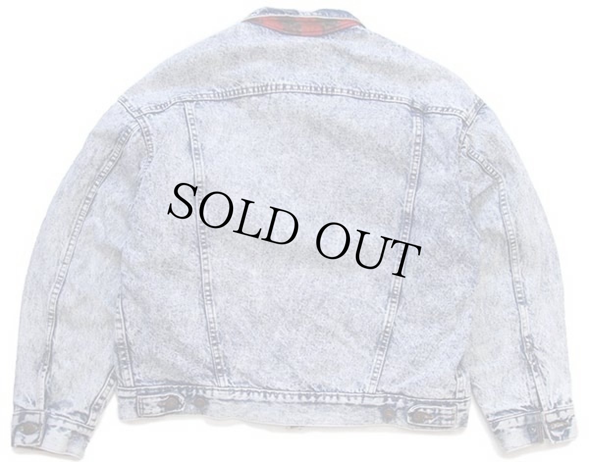 画像2: 80s USA製 Levi'sリーバイス 70417 バッファローチェック ネルライナー ケミカルウォッシュ デニムジャケット 4ポケット L★アシッド (2)