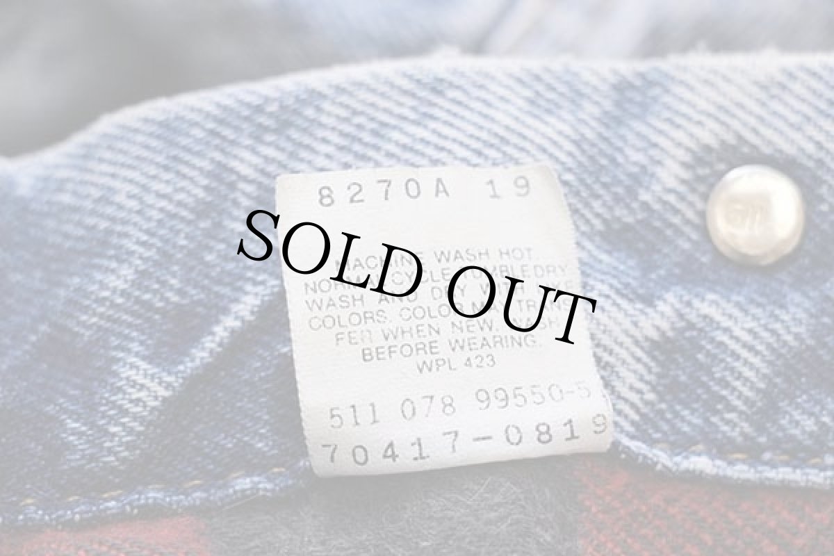 画像5: 80s USA製 Levi'sリーバイス 70417 バッファローチェック ネルライナー ケミカルウォッシュ デニムジャケット 4ポケット L★アシッド (5)