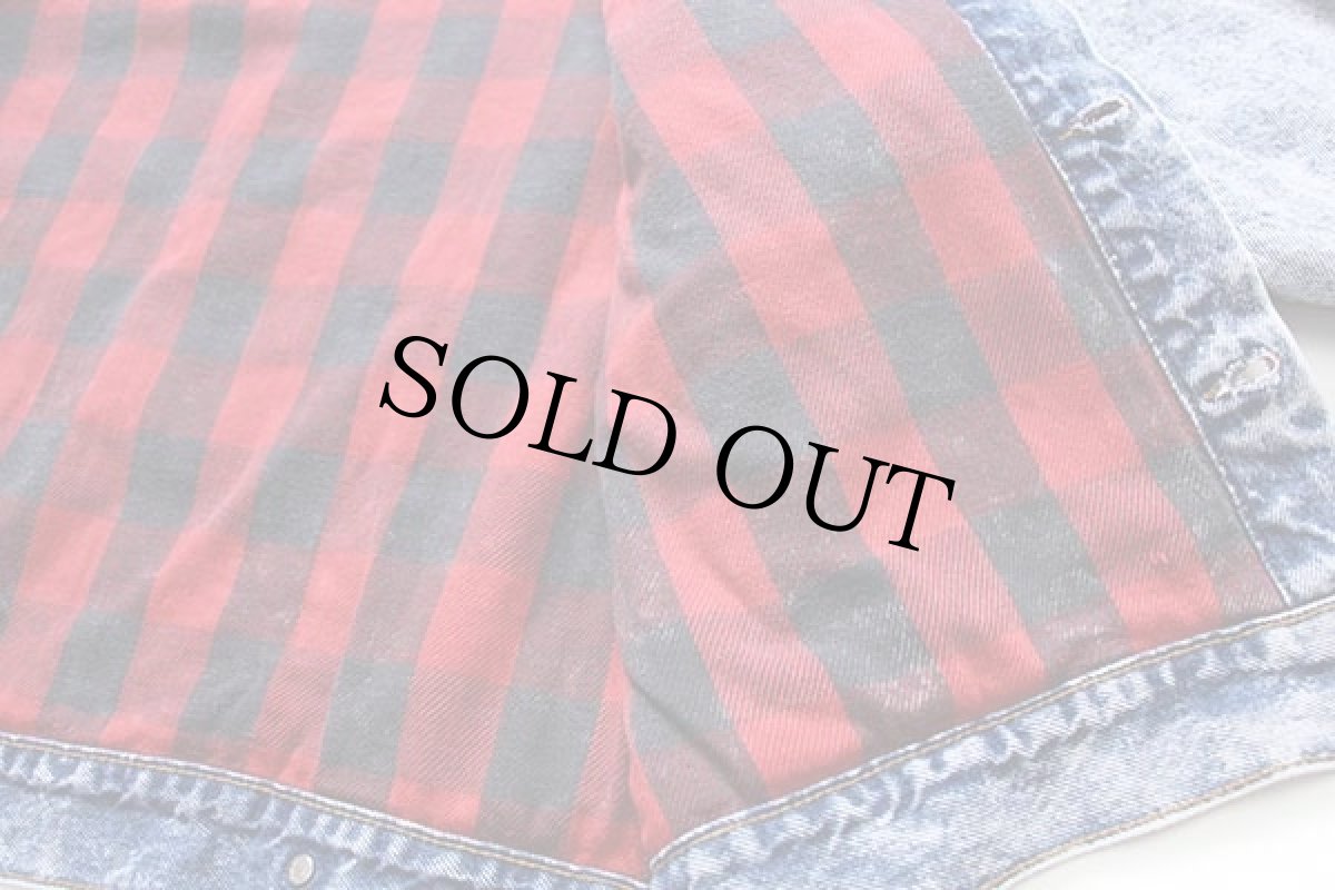 画像6: 80s USA製 Levi'sリーバイス 70417 バッファローチェック ネルライナー ケミカルウォッシュ デニムジャケット 4ポケット L★アシッド (6)