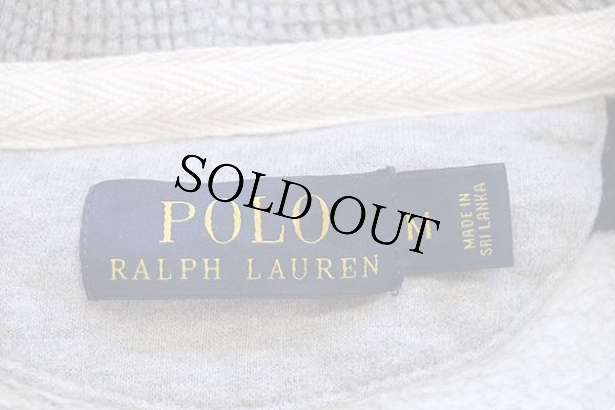 画像4: ポロ ラルフローレン ボーダー フード裏サーマル スウェットパーカー 杢グレー×紺 M (4)