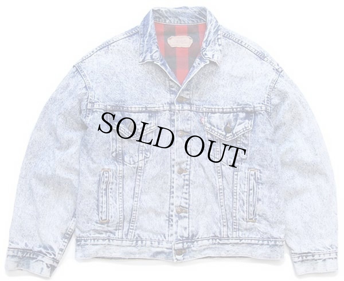 画像1: 80s USA製 Levi'sリーバイス 70417 バッファローチェック ネルライナー ケミカルウォッシュ デニムジャケット 4ポケット L★アシッド (1)