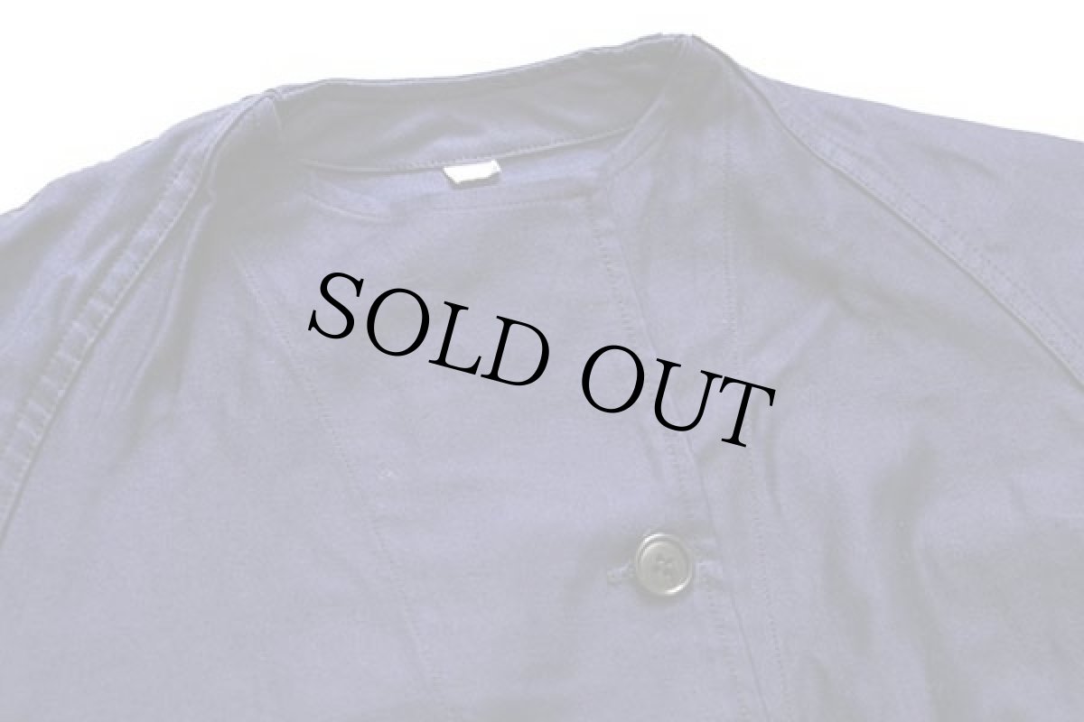 画像3: デッドストック★ビンテージ ユーロ ワーク ノーカラー コットンサテン コート インクブルー 5 (3)