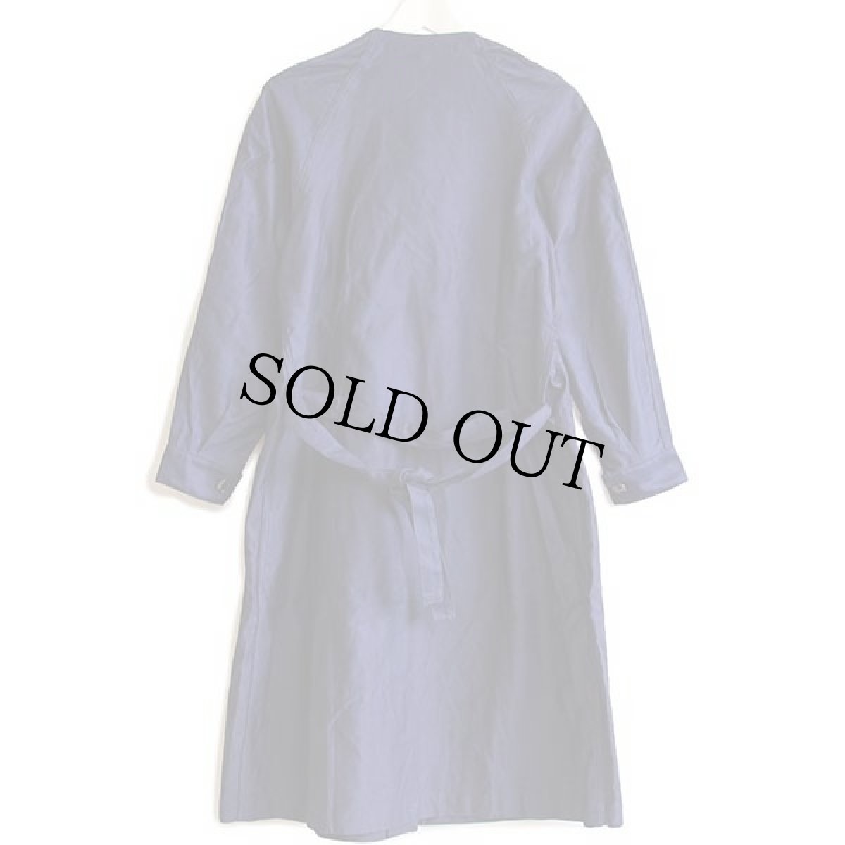 画像2: デッドストック★ビンテージ ユーロ ワーク ノーカラー コットンサテン コート インクブルー 5 (2)