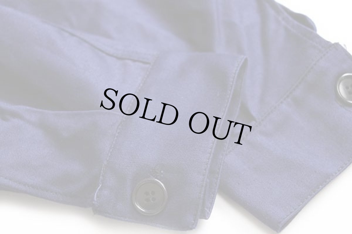 画像6: デッドストック★ビンテージ ユーロ ワーク ノーカラー コットンサテン コート インクブルー 5 (6)