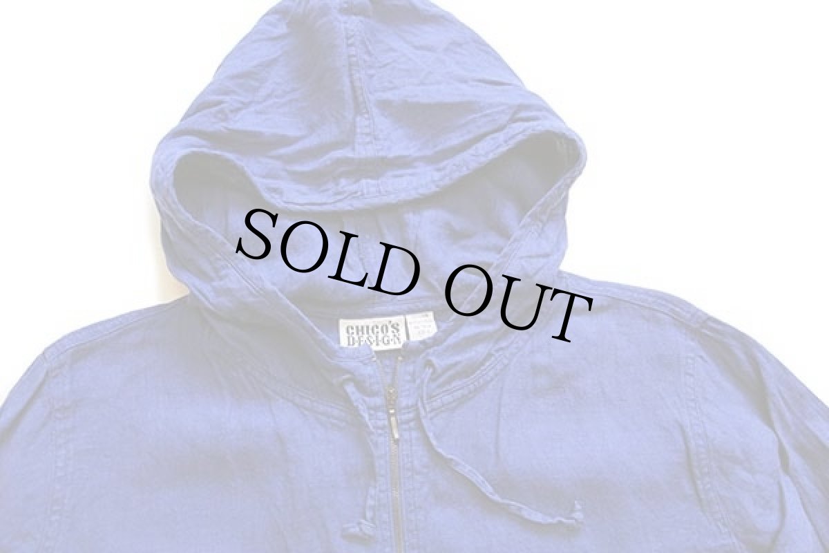 画像3: 90s トルコ製 CHICO'S DESIGN リネン ジップパーカー 青 2 (3)